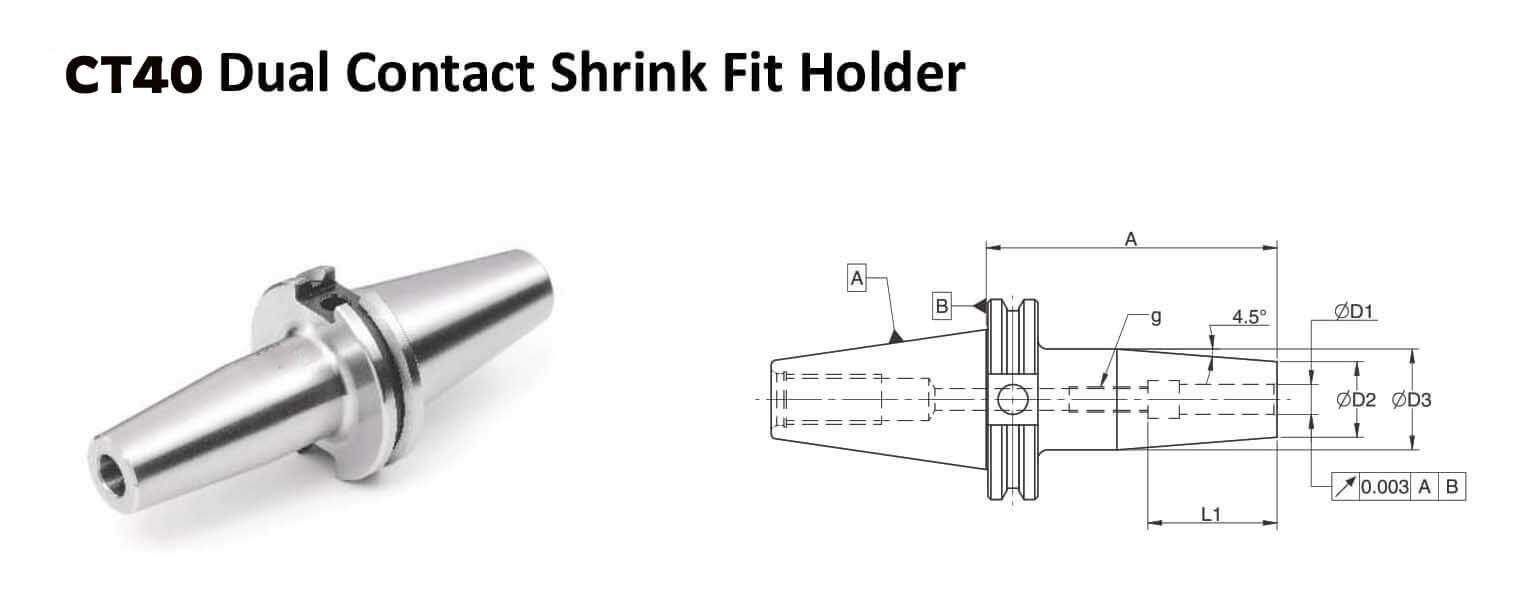 CT40 SFH 0.625 - 3.74 Face Contact Shrink Fit Holder (Balanced to G 2.5 62500 rpm)